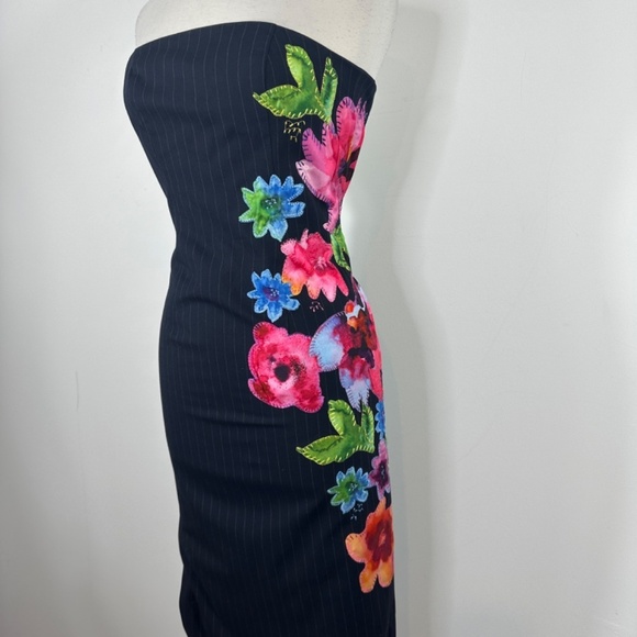 Ramy Brook Magnolia Embelished Midi Dress in Navy Pinstripe Size P $895 - Picture 4 of 14